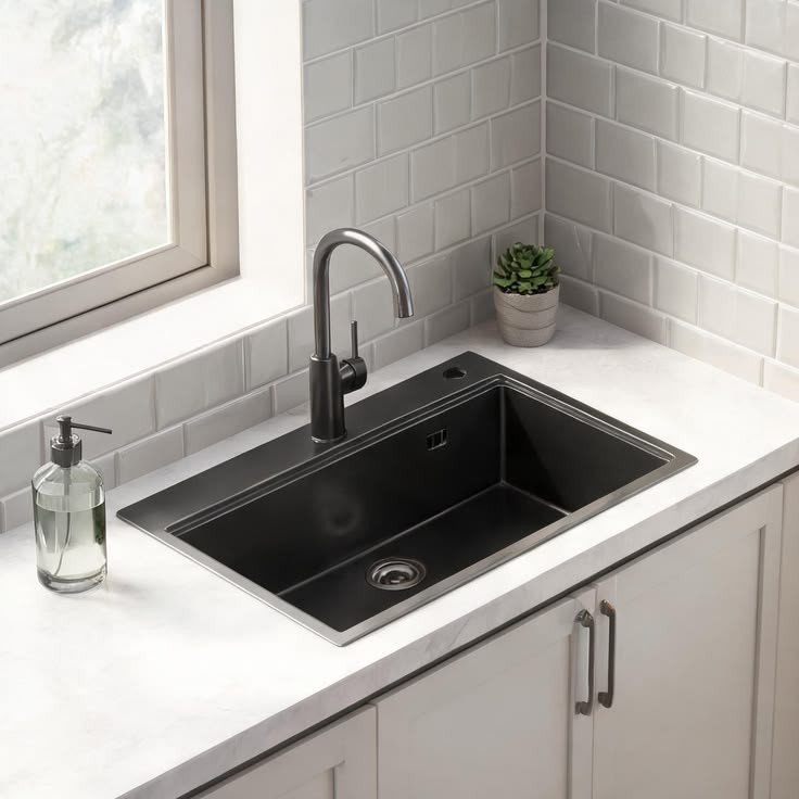 Multifunctional Handmade Kitchen Sink - Deep Bowl, Drainboard, Faucet Included