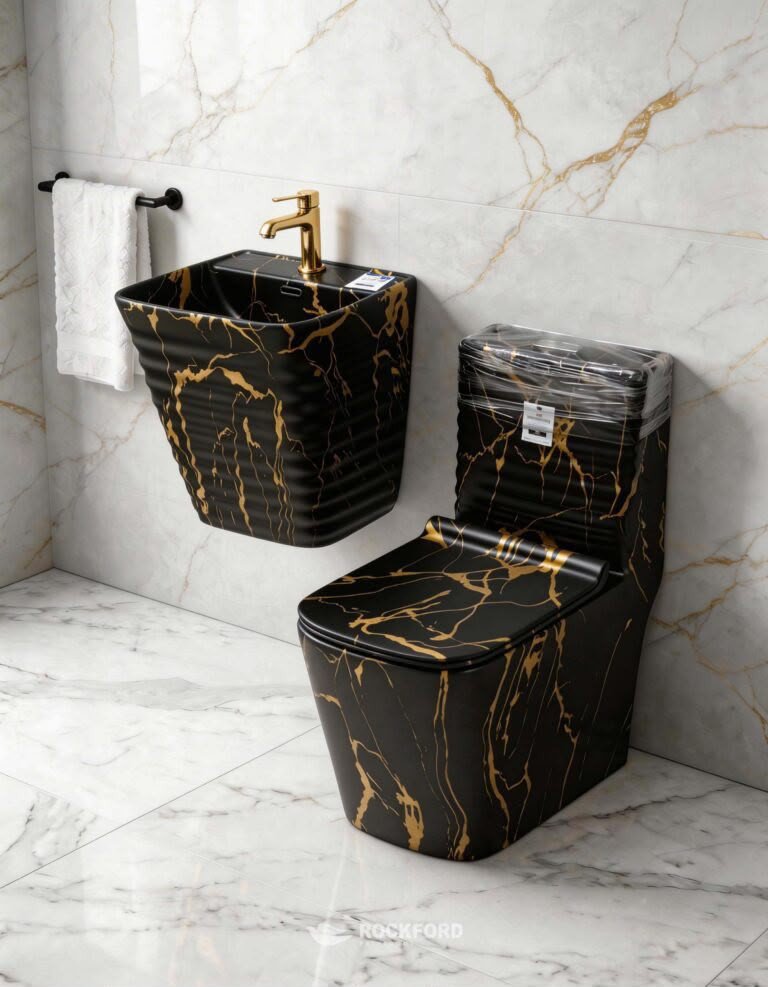 Luxury Close-Coupled Toilet & Matching Wall-Hung Basin Set - Modern Bathroom Suite