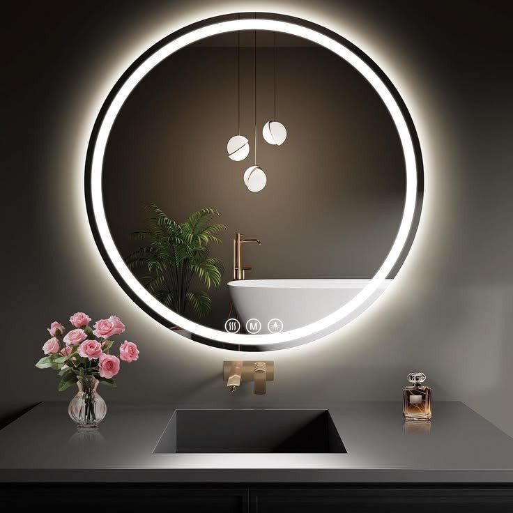 Luxury Round LED Smart Bathroom Mirror with Defogger & Dimmable Light