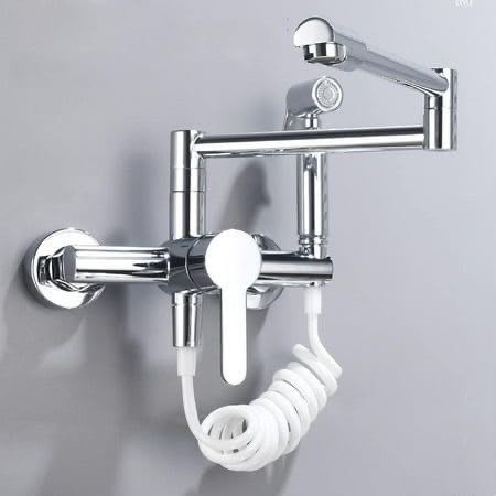 Wall Mounted Pot Filler Faucet - Single Handle, Extendable Arm for Kitchen