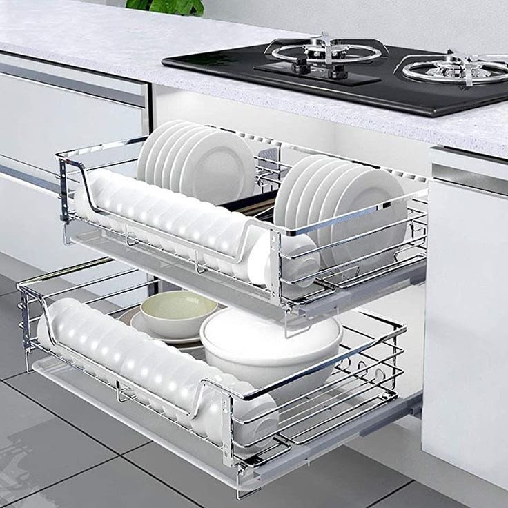 Pull-Out Dish & Plate Rack Collection: Space-Saving Kitchen Organization