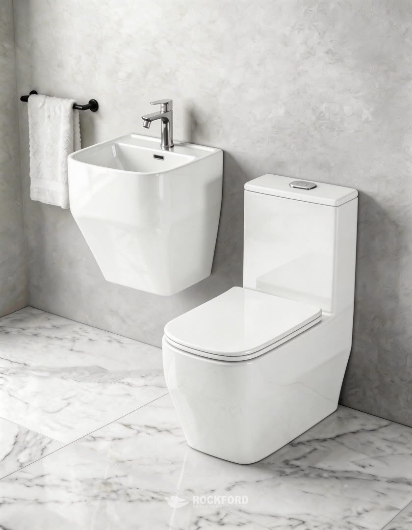 Luxury Close-Coupled Toilet & Wall-Hung Basin Set - Modern Bathroom Suite