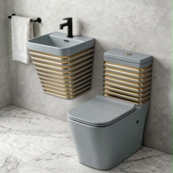 Luxury Close-Coupled Toilet & Matching Wall-Hung Basin Set - Modern Bathroom Suite
